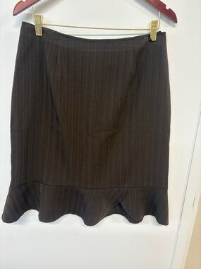 Alyn Paige Brown Pinstripe Pencil Skirt with Ruffle Hem
